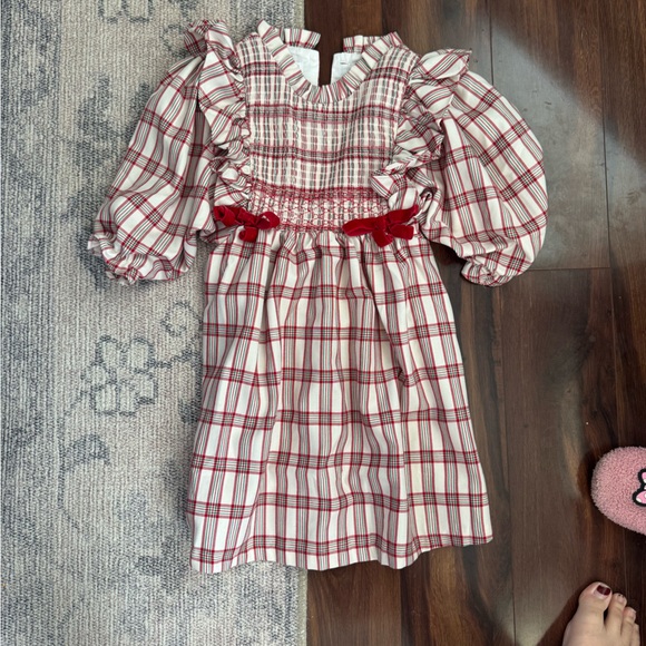 Plaid Ruffle Smocked Dress with Ribbon Bows - Picture 5 of 8